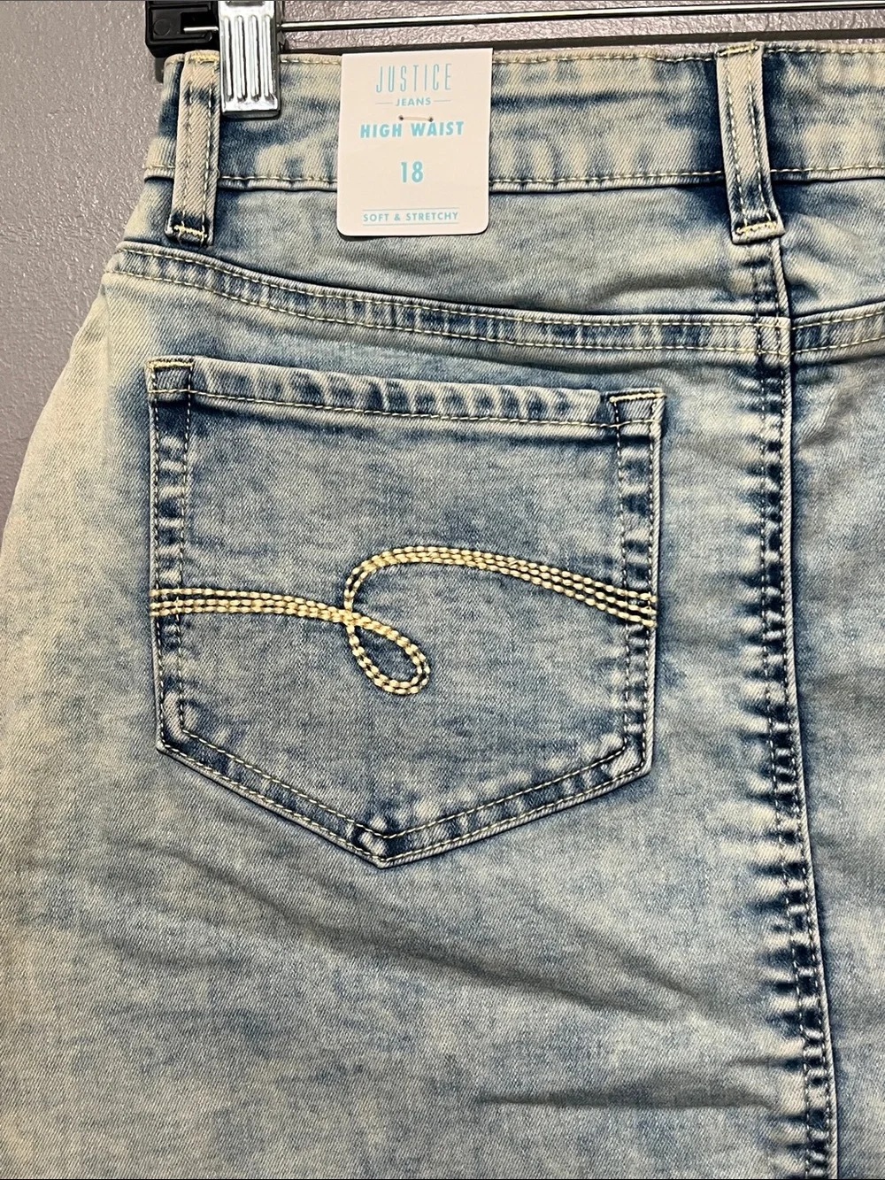 Justice Jeans High Waist Distressed Denim Skort Light Wash Button Front Size 18